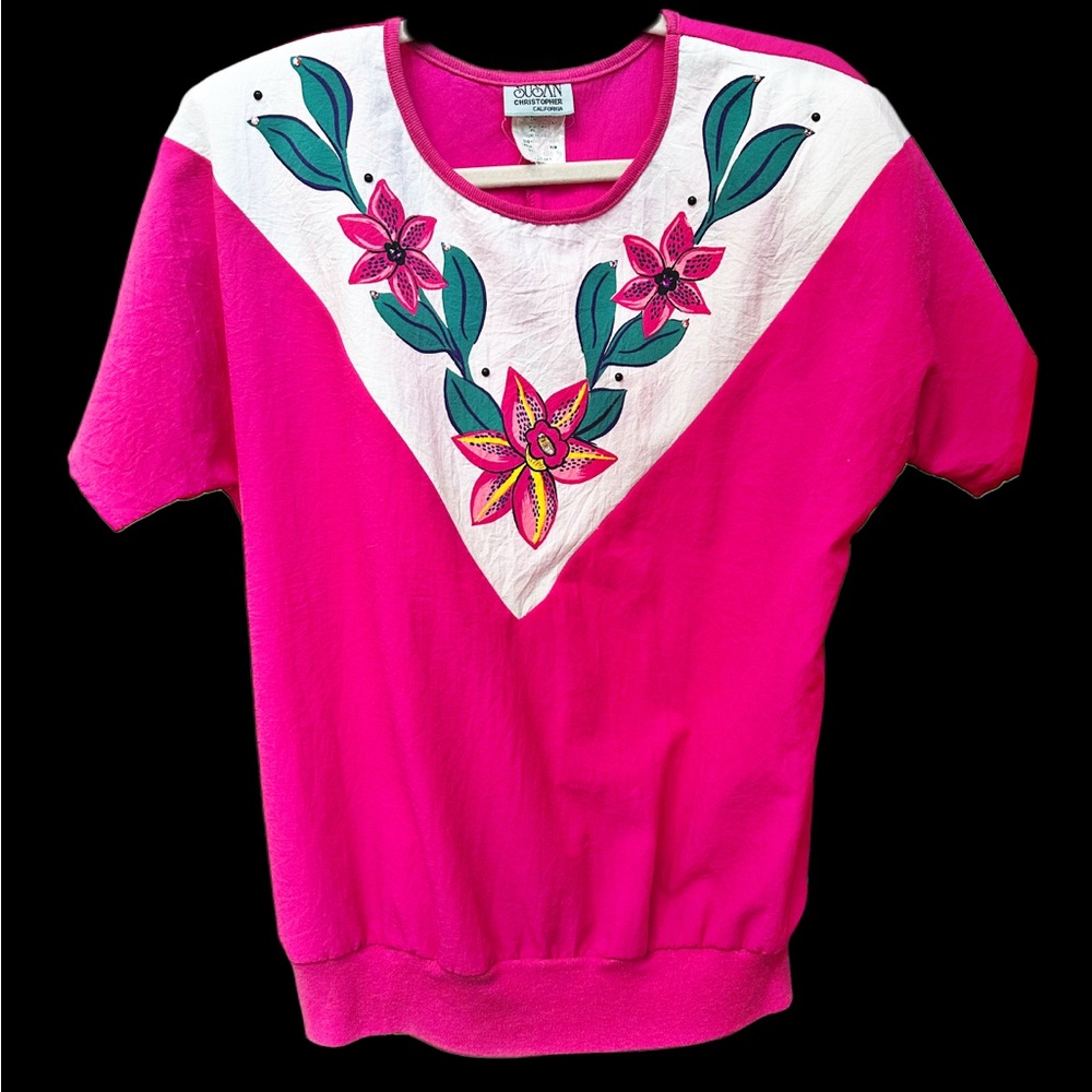 Vintage 80s Susan Christopher Fuchsia Floral Top